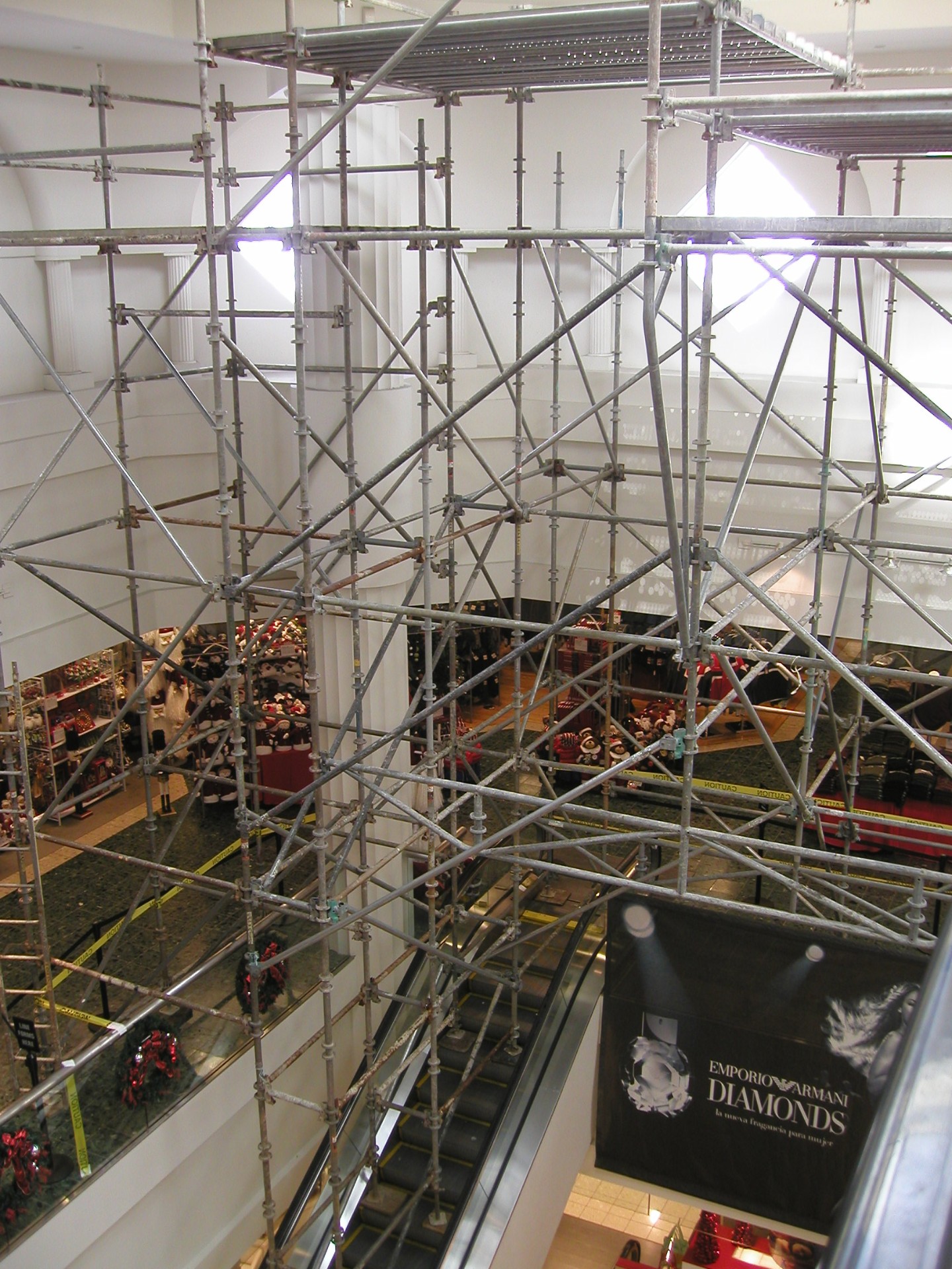 Large interior scaffolding structure inside commercial atrium