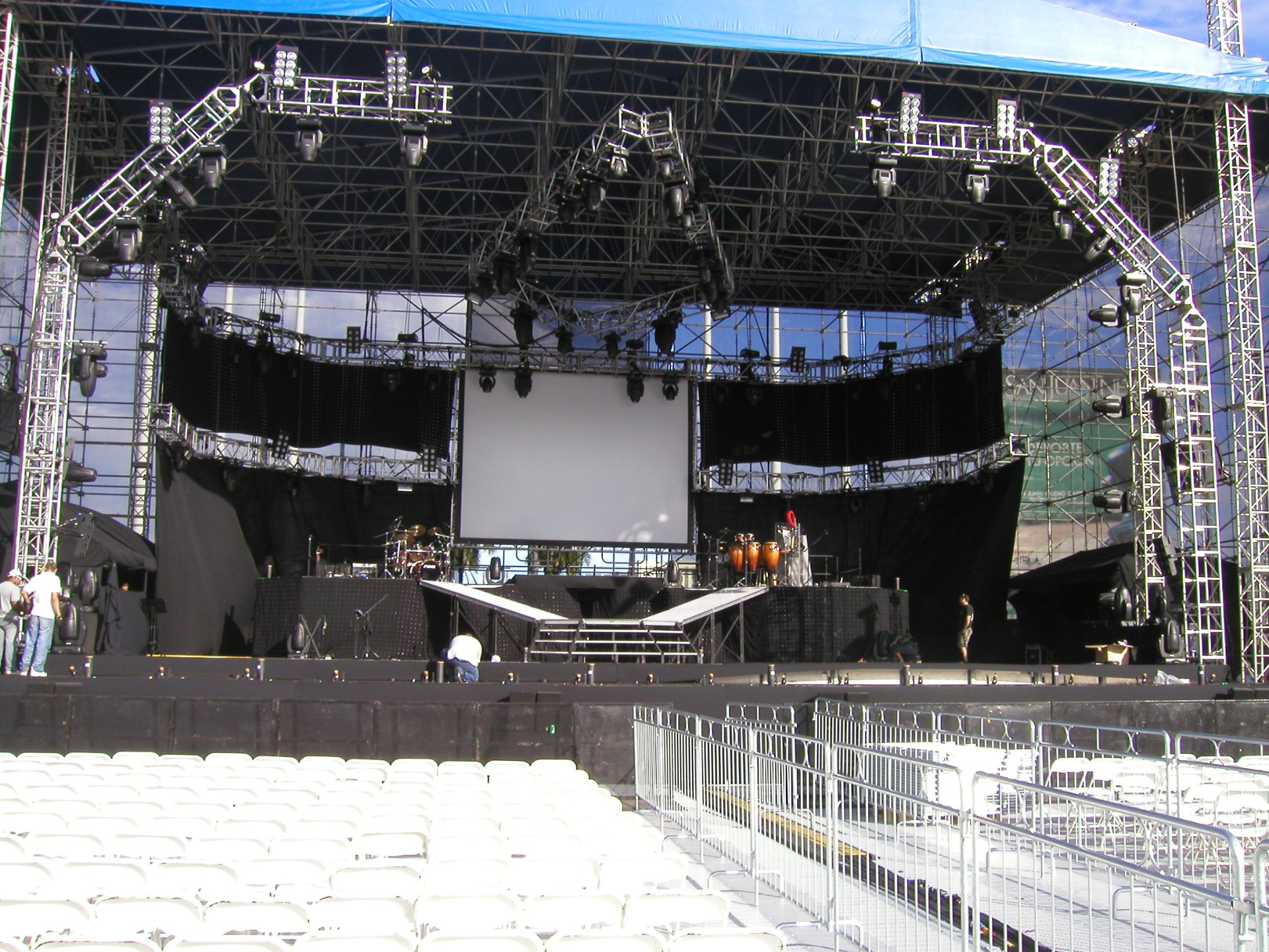 Outdoor festival main stage with lighting truss