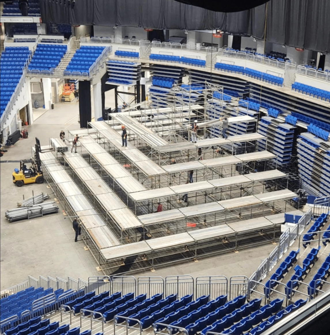 Arena bleacher platform build in progress