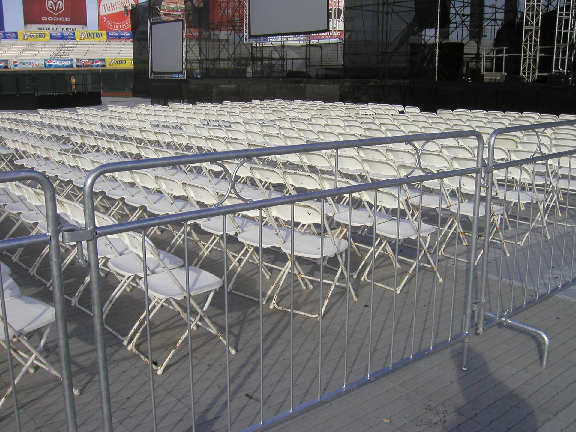 Front-of-stage barricades and audience seating